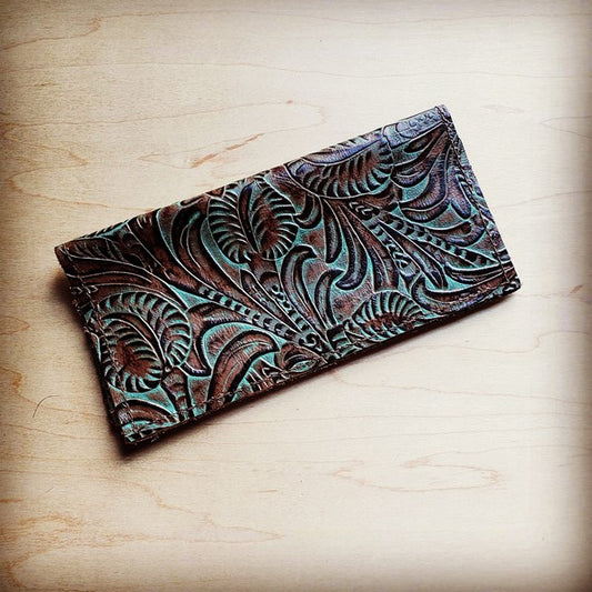 Turquoise Bloom Embossed Leather Wallet