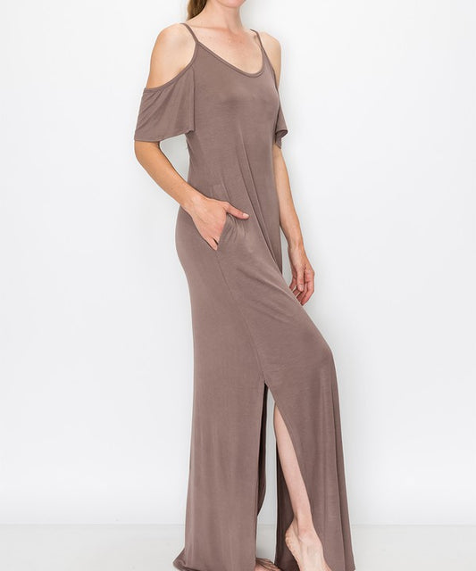 Bamboo Elegance Off-Shoulder Maxi Dress