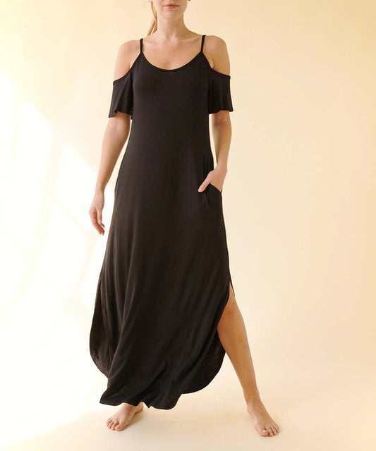 Bamboo Elegance Off-Shoulder Maxi Dress