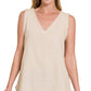 Linen Pre-Washed Frayed Edge V-Neck Sleeveless Top