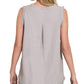 Linen Pre-Washed Frayed Edge V-Neck Sleeveless Top