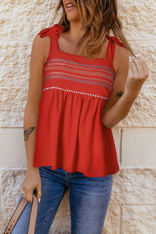 Summer Whisper Embroidered Babydoll Tank