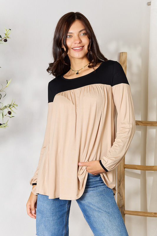 Modern Contrast Ruched Blouse