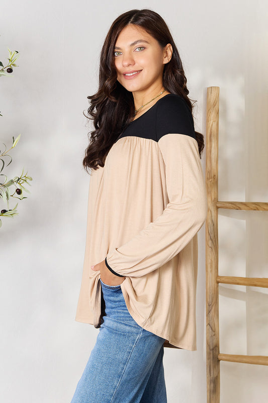 Modern Contrast Ruched Blouse