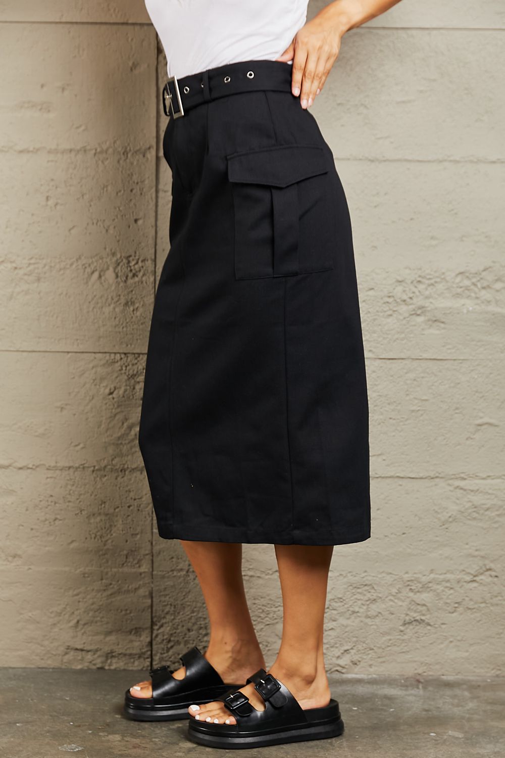 Sleek Sophisticate Buckled Midi Skirt
