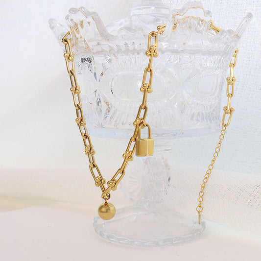Lock & Bead Gold Necklace