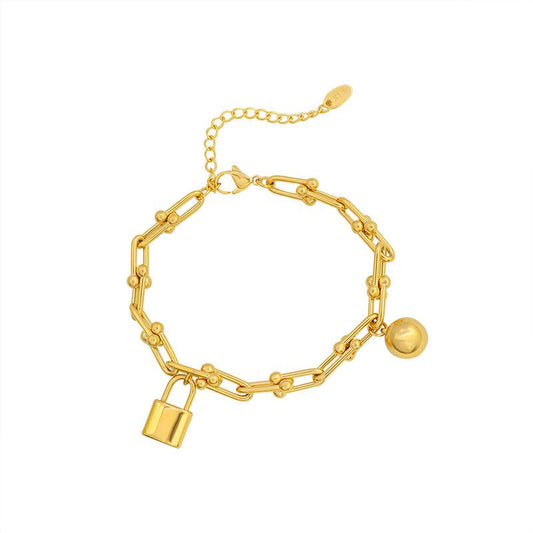 Lock & Bead Gold Bracelet