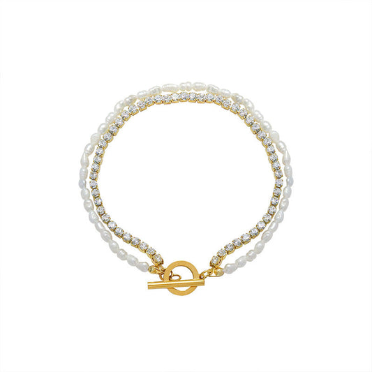 Pearl Rhinestone Chain Bracelet