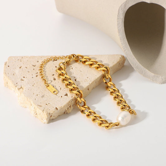Cuban Chain Pearl Bracelet