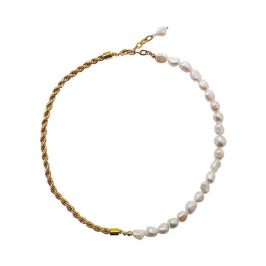 Pearl- & Gold Twisted Chain Necklace