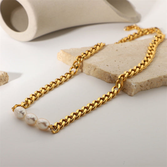 Cuban Chain Pearl Necklace