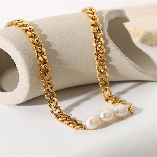Cuban Chain Pearl Necklace