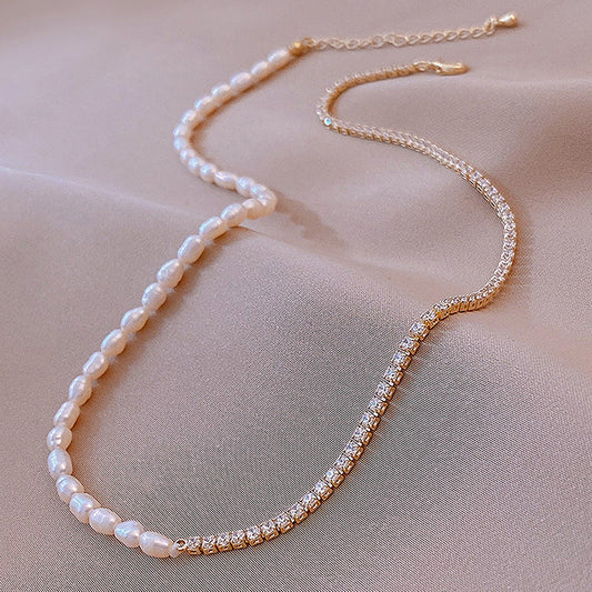 Pearl Rhinestone Chain Necklace