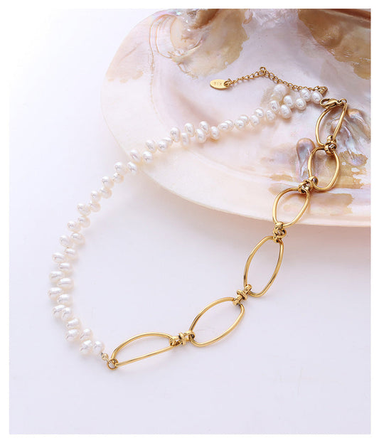 Stitching Pearl & Gold Necklace
